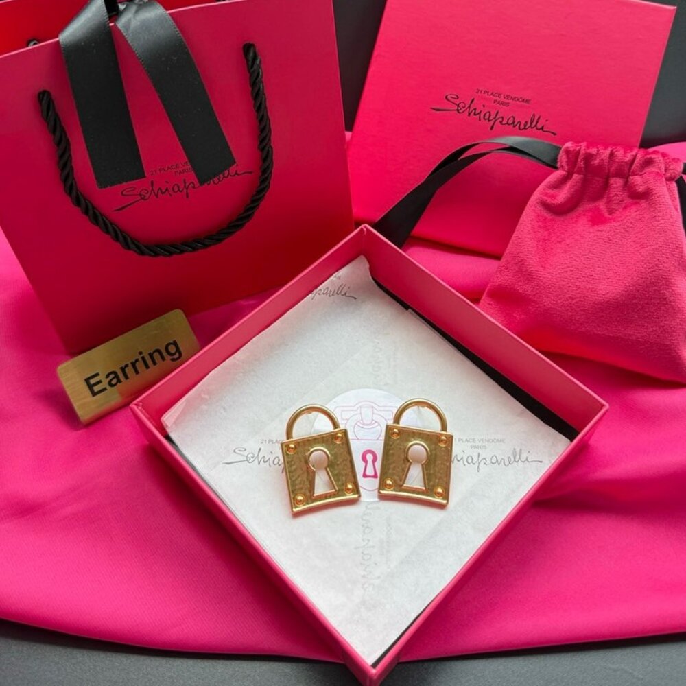 🔒 Schiaparelli Iconic Textured Lock Earrings 🔒